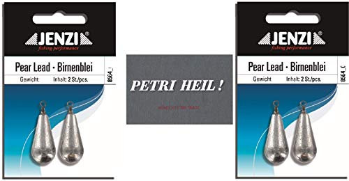 .Jenzi Set: 2 Packungen Birnenblei, 50 Gramm, 2 x 2 Stück,mit Wirbel/Öse .+ gratis Petri Heil! Aufkleber