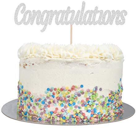 Large Congratulations Glitter Cake Topper (Silver Glitter)