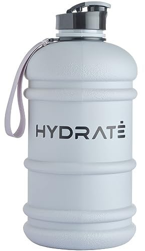 HYDRATE - Botella de agua grande de 2,2 L, botella de agua para el gimnasio, para hombres, capacidad grande para deportes y entrenamiento, boca ancha y diseño a prueba de fugas, práctica tapa abatible