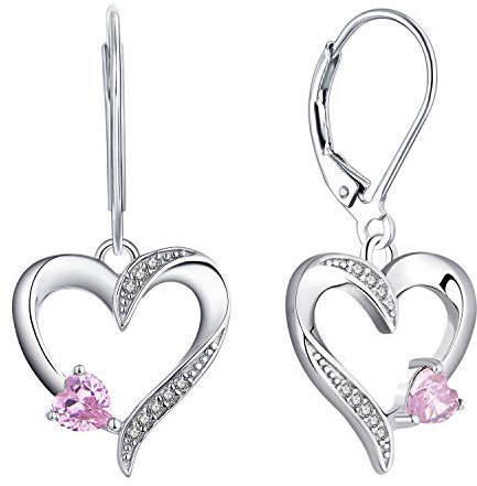 YL Orecchini Cuore Argento 925 taglio Ottobre Pietra Portafortuna Rosa Zirconia Cubica Orecchini a Cuore d'amore per Donne