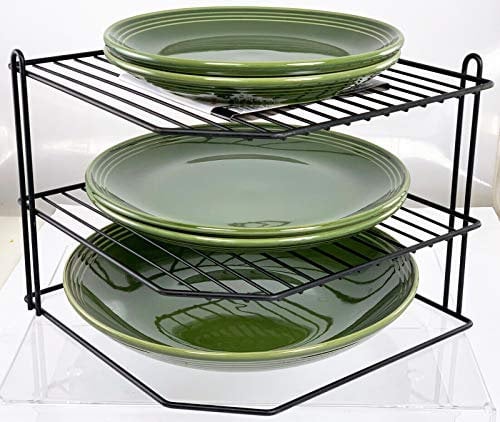 Buckingham 3 Tier Black Corner Plate Rack Kitchen Cupboard Storage Organiser Premium Quality Dish Rack Space Saving Shelf Organiser for Bowls Plates & Mugs 28 Cm