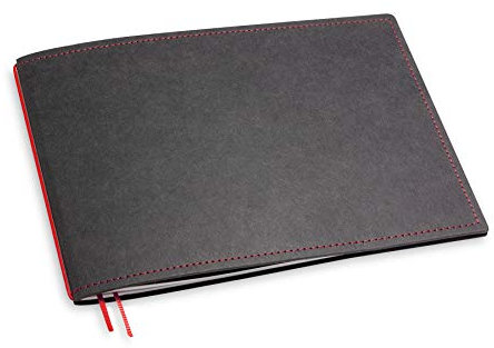 X17-A5+ Querformat Notizbuch/Personal Organizer | 7mm dünn | schwarz + rot, vegan! Deutsches Zellulose-Material. Nachfüllbar. Notizheft (blanko) mit Doppeltasche, Made in Germany.