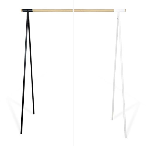 Natural Goods Berlin Kleiderständer GARD Design Garderobe freistehend | Metall Kleiderstangenhalterung für 30mm Rundstab | Massiv Holz stabil | DIY (130cm Kleiderstange EICHE, Schwarz)