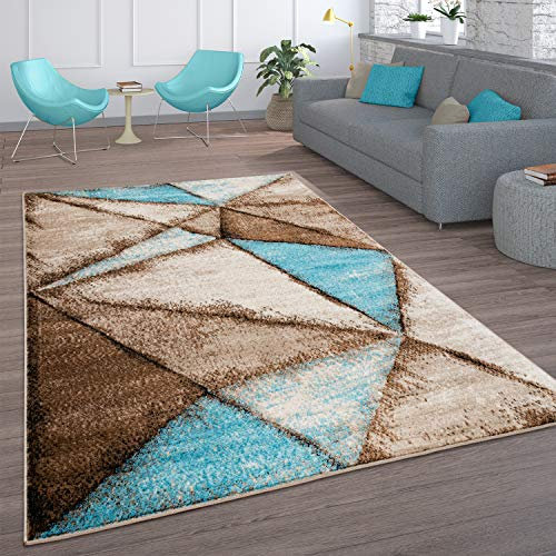 Paco Home Teppich Wohnzimmer Vintage Kurzflor Orientalisch Modern Rautenmuster Geometrisches Design Braun Türkis, Grösse:80x150 cm, Farbe:Braun 4