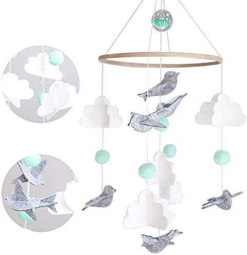 Mobile Baby Windspiele, Hölz mit Filzbällen, Mobile Babybett Bettglocke Anhänger für Jungen Mädchen, Hängende Bettglocke aus Filz für Neugeborenen Kinderzimmer Babyzimmer Deko