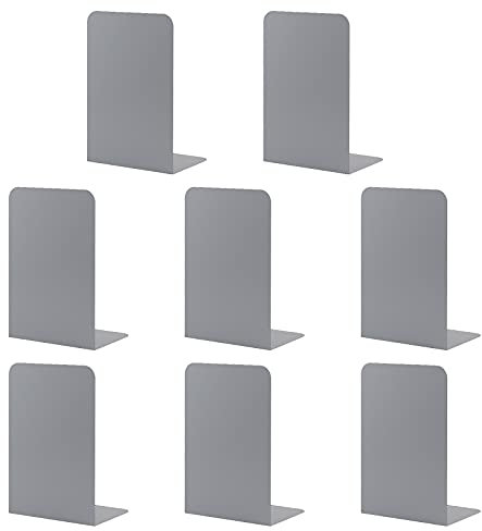 MSDADA Buchstützen aus Metall L, 102x203x135mm, 4 Paar CD Buchständer Kinder, Bücherregal für Schule Zuhause Büro Bibliothek Decorative(Grau)