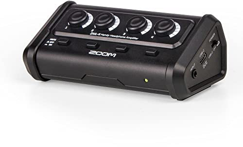 Zoom ZHA-4 Amplificatore per cuffie a 4 canali alimentato a batteria con funzioni volume e muto, per podcasting, musica, produzione e altro ancora.