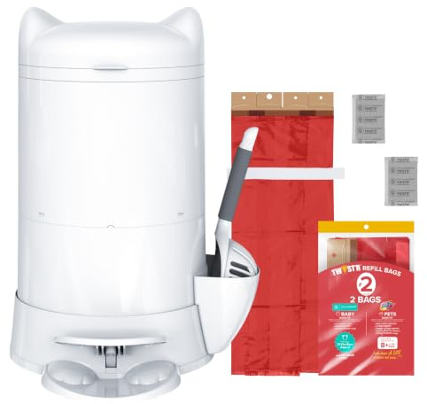 Red Rocket XL Cat Litter Pail Multi Kitty Twist’R Step Litter Disposal System with Cute Litter Scoop Step Mode Odors Free Patented Twist Technology (Kitty, Hold 17lbs Litter)