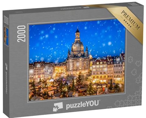 puzzleYOU: Puzzle 2000 Teile „Weihnachtsmarkt vor der Dresdner Frauenkirche auf dem Neumarkt, Sachsen“ – aus der Puzzle-Kollektion Dresden, Sachsen, Weihnachten, Deutschland, Deutsche Städte