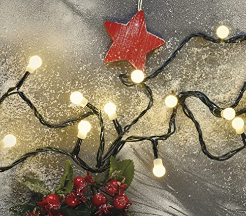 EMOS LED-Lichterkette warmweiß für Innen und Außen, 8m lange Weihnachtslichterkette mit 80 LEDs in Kugelform, 6 Stunden Timer Funktion, Netzteil und Transformator, für Partys, Weihnachten, Deko