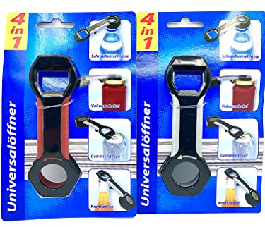Universal-Öffner 4 in 1 Deckelöffner Dosenöffner f Schraubdeckel, f Schraubverschlüsse, Vakuumdeckel, Getränkedosen u. Kronkorken
