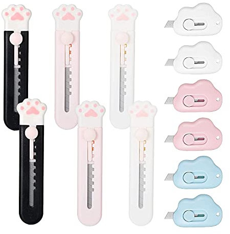 Stuurvnee 12 Couteaux RéTractables Utilitaires pour Coupe-BoîTes, Coupe-BoîTes à Griffes de Chat, Couteau de Rasoir pour Coupe-Carton pour le Bureau et