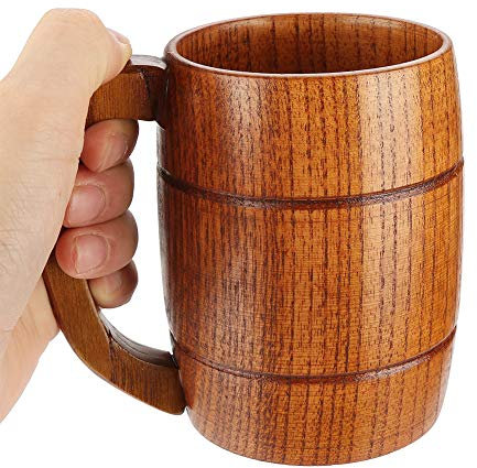 Chope de bière en Bois, chope de bière en Bois Naturel Tasse de café de bière Vintage rétro avec poignée Tasse en Bois pour Boire du vin Rouge Café Thé Lait