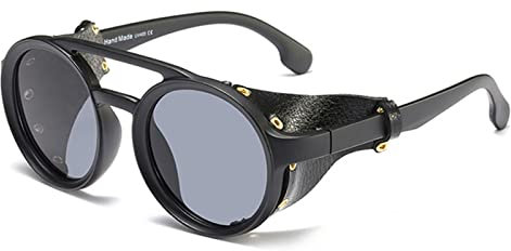 LKHG Sonnenbrille Im Vintage-Steampunk-Stil, Mit Flankenschutz, Runde Sonnenbrille Mit Seitenschutz, Unisex-Brille, UV400-Schutz, Für Bergwandern, Trekking, Gletscher (Color : A)