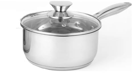 Nobel Stainless Steel Deep Saucepan with Glass Vented Lid, Sandwich Bottom Heat Resistant Handles, Ideal for All hobs (20 cm Dia. - 3.0 Litre)