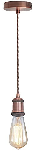 LEDSone Vintage Copper E27 Pendant Light Fitting – Twisted Braided Cable Ceiling Lamp Holder Kit for Indoor Hanging Lighting in Kitchen, Dining Room, Bar, Cafe, Loft