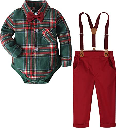 mintgreen Abbigliamento Neonato Maschio Battesimo, Bambini Natale Abito da Sposa, Verde Rosso, 9-12 Mesi, 80