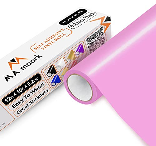 MA Maark Selbstklebende Vinylfolie Plotter Rosa, 30cm x 305cm Permanente Plotter-Vinylfolie mit PET-Träger, leicht zu schneiden und zu entgittern für permanente Aufkleber, Schilder und Bastelprojekte