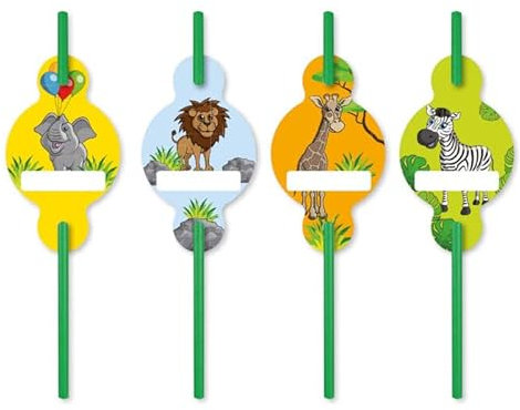 NEU Trinkhalme mit Namensschild Zoo, 8 Stück
