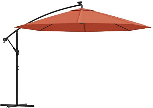 vidaXL Ampelschirm mit LED-Leuchten Sonnenschirm Gartenschirm Marktschirm Strandschirm Kurbelschirm Terrassenschirm Schirm Terrakottarot 350cm