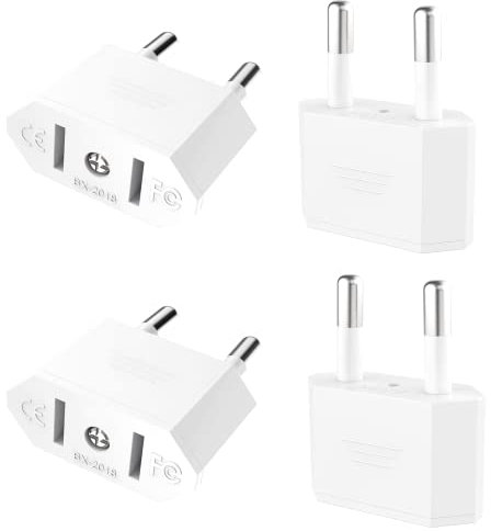 VIEVRE 4 adaptadores de Us to EU, adaptador de enchufe de Estados Unidos de Alemania, adaptador de EE. UU., adaptador de enchufe europeo, adaptador de enchufe de EE. UU. a 2 pines Alemania (blanco)