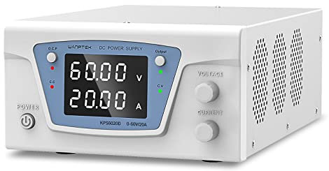 Fuente de alimentación regulable CC 0-60V/0-20A,fuente de alimentación laboratorio con botón OUTPUT, pantalla digital LED de 4 dígitos con alta precisión,ajuste de codificador