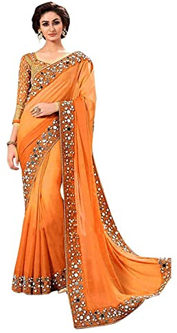 Aashita Creations Damen Georgette-Sari mit Bluse, einfarbig, gewebt, 1219