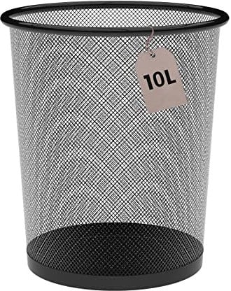 Papelera Malla Metalica 10 Litros Negra Ø23,5 x 27 cm. , Cubo de Basura para Baño, Cocina, Organizador Escritorio, Oficina, Reciclaje