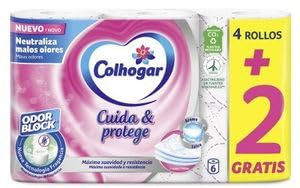 COLHOGAR Lot de 4 rouleaux de papier toilette 3 couches + 2 rouleaux Blanc + parfum Talc + C3 : I8