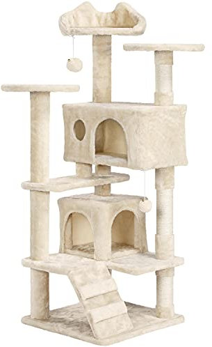 Abician Arbre à Chat avec Poteaux en Sisal Cachettes Perchoirs Griffoir Boules Tour pour Chat de Petite Taille ou de Taille Moyenne Tour d'activité Beige