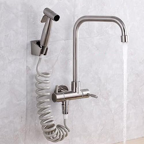 Robinet Mural Cuisine Eau Froide Acier Inoxydable Mitigeur de Cuisine Avec Douchette Mitigeur Mural Cuisine Brossé-C