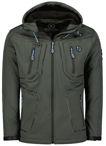Geographical Norway Topere Men - Softshelljacke Herren Wasserdicht atmungsaktiv Kapuze - Outdoor Mantel Tactical Widerstandsfähig Windbreaker Jacke - Wandern Ski Winter Frühling (Dunkelgrau S)