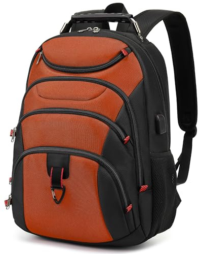Boavan Zaino per laptop da uomo (nero, 15.6), Nero Arancione Scuro, 15.6, Design elegante