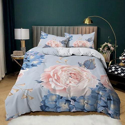 XCQHZYQ Bettwäsche-Sets 180x200 cm Pinke Blume Bettwäsche Weiche Mikrofaser Allergiker 3 Teilig Bettbezug mit Reißverschluss für Teenager Erwachsene