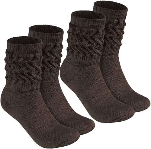 BRUBAKER 2 Paar Slouch Socken - Damen Schoppersocken für Fitness, Yoga, Workout, Gymnastik und Wellness - Knit Sportsocken für Frauen - Dunkelbraun Größe 39-42