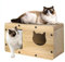 Furjoy Casa Grande de Cartón para Gatos Con Rascador, Condominio, Cama, Juguetes para Exteriores/Interiores, Casa de Juegos y Decoración del Hogar, Almohadilla