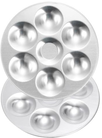 PATIKIL 6 Well Paint Tray Palette, 2 Pack Washable Paint Palette Aluminum Paint Tray Round for Watercolor Painting Art Class Craft DIY Project, Silver