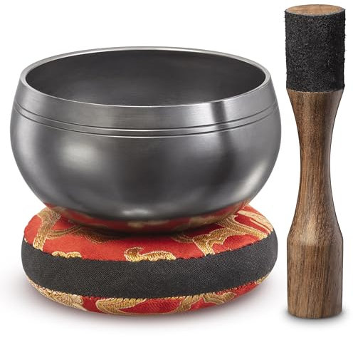 Conjunto de Cuenco Tibetano: Fácil de Tocar - Para la Sanación Holística, Alivio del Estrés, Meditación y Relajación - Cuenco Mate Pulido con Almohada Roja