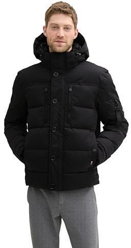 TOM TAILOR Herren Pufferjacke mit Abnehmbarer Kapuze,29999 - Black, XXXL