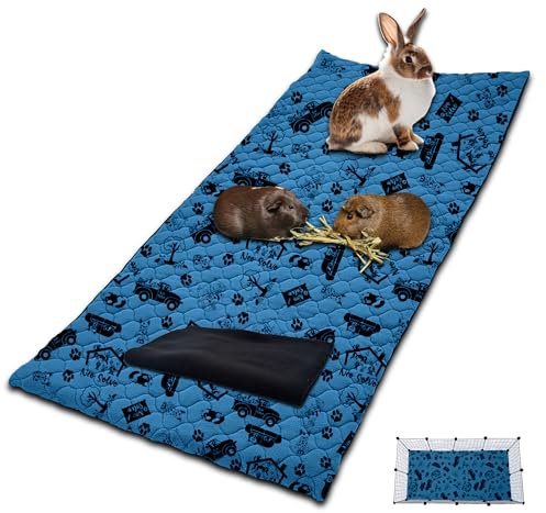 NEO SOLVO Käfigeinlage für Kaninchen und Meerschweinchen mit Abnehmbarer Fleece-Tunneldecke - perfekte Einstreu für Innenkäfige und C&C - saugfähig, wasserdicht - 140 x 70 cm - Dunkelblau