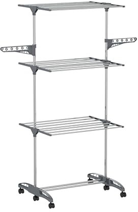 Hyfive Clothes Airer Clothes Drying Rack Indoor Clothes Horse Laundry Clothes Rack Clothes Dryer 4 Tier Foldable Space Saving With Shoe Rack Stainless Steel Easy Storage (Grey)