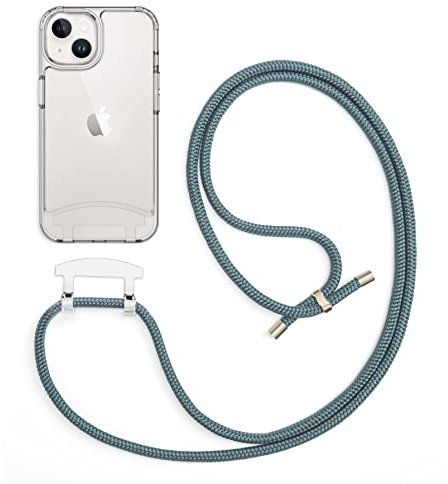 doqui Handyhülle mit abnehmbarem Band | Flexible Handykette verstellbar | Clear-Green (iPhone 14)