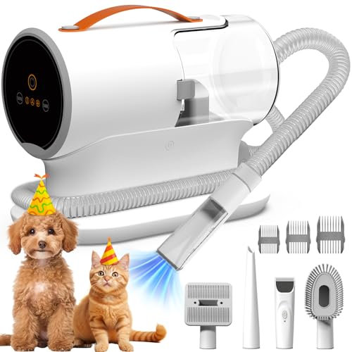 Ubrobo Aspirateur de toilettage pour chien, aspirateur de toilettage pour animaux de compagnie avec aspiration puissante de 12 000 Pa, grande capacité de 2 L, kit de toilettage pour animaux