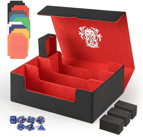TCGUARD Sammelkarten Aufbewahrungsbox für 1800+ Karten, Magnetische Card Deck Box mit Tragezubehör, Sammelkarten Box für MTG, YuGiOh, TCG Karten etc. Rot-Schwarz