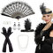 7PCS 1920er Jahre Kostüm Damen Set, Great Gatsby Accessoires Damen, 20er Mode Mafia Kostüm Damen Mit Stirnbänder Handschuhe Halsketten Ohrringe Faltbare Fächer Faschingskostüme Für Party Abschlussball