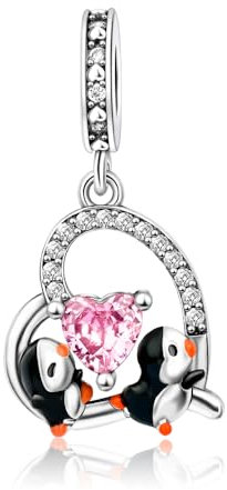 BEEUVIP Damen Süße Pinguine Charm Anhänger für Armband 925 Sterling Silber Geburtsstein Charms Beads
