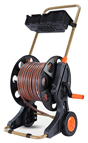 ISCBAFYX Gartenschlauchwagen mit 3/4-Zoll-Schlauch, tragbares Wasserrohr-Rack-Set, mit Verstellbarer Sprüh-Hochdruck-Wasserpistole, Hochleistungs-Sprinkler für Autowäsche/Gartenbewässerung