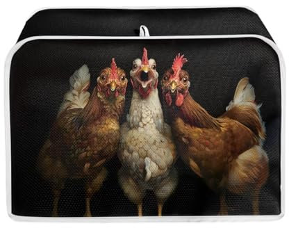 JUDENTIDOS Black Toaster Cover 4 Slice Long Slot Rooster Chicken Print Bread Maker Covers Machine Washable Appliance Accessories