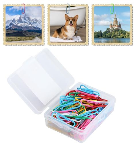 Coloured Paper Clips, 100 PCS Paperclips Coloured 28mm Paperclips Assorted Colors Metal Paper Clips Clamps with Plastic Box Coloured Metal Paper Clips Document Paper Clips for School Office Stationery