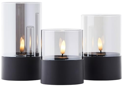 Brilliant LED Außen-Tischleuchte Bougie LED Kerzen, 3er-Set, H 10/12,5/15 cm, Timer, schwarz/rauchglas